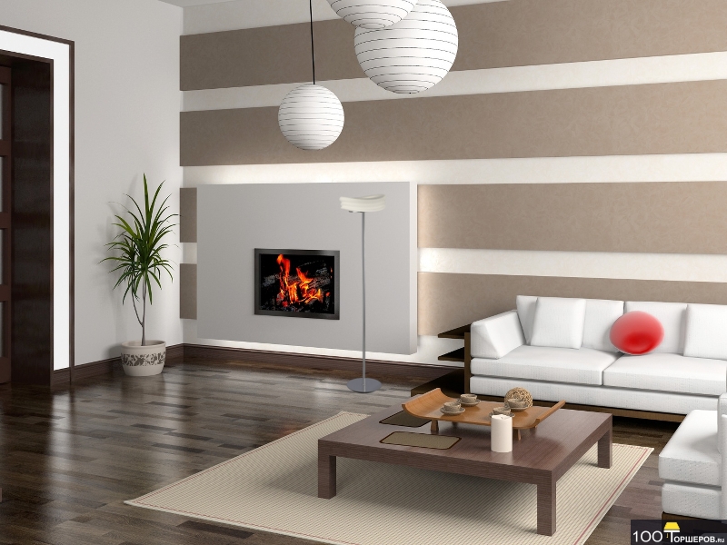 На фото в квартире комбинированные обои в зале светлых тонов Contemporary living